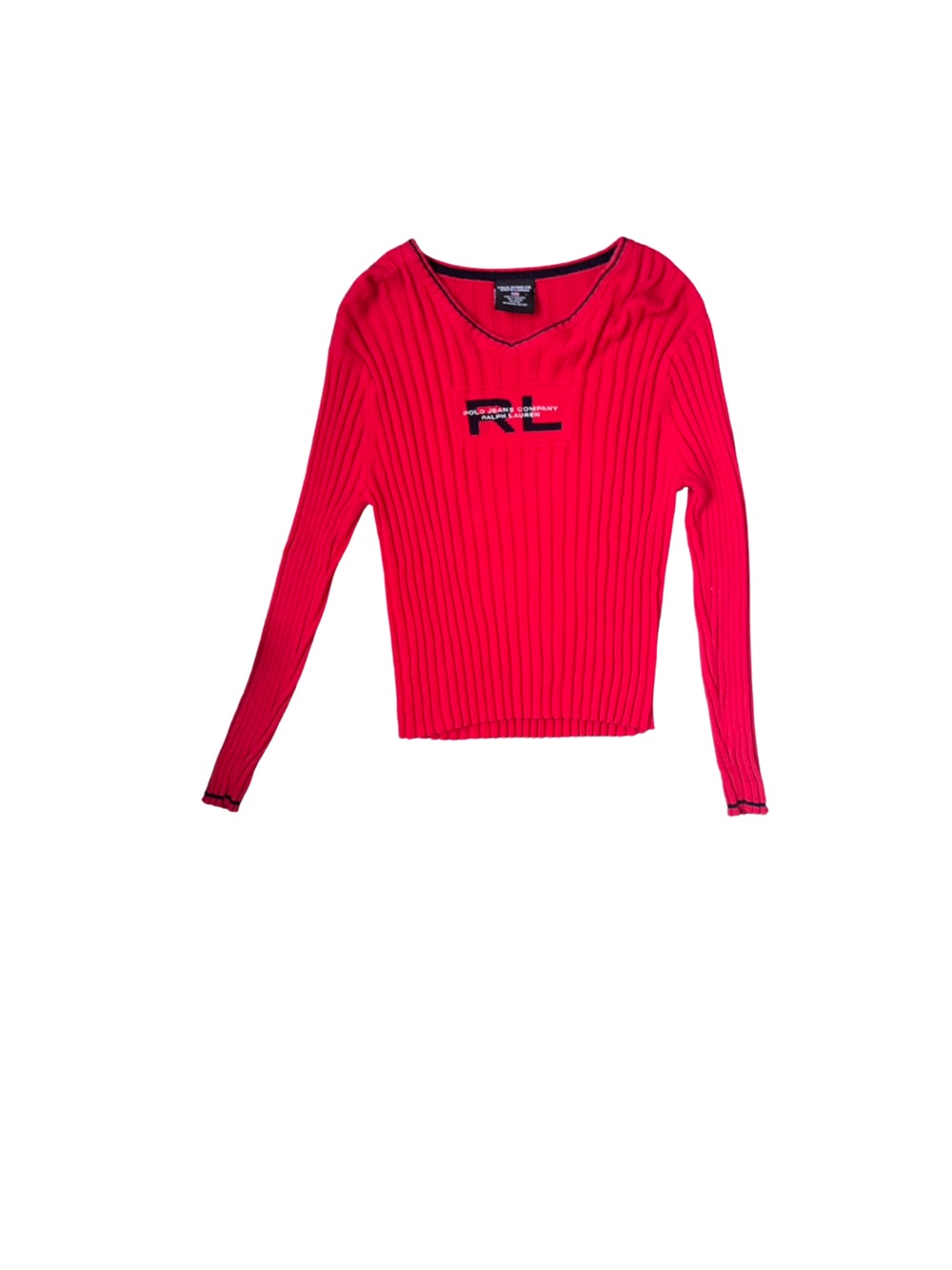 Vintage Polo Jeans Co. Ralph Lauren Red Ribbed Long Sleeve Top size large - Picture 7 of 9